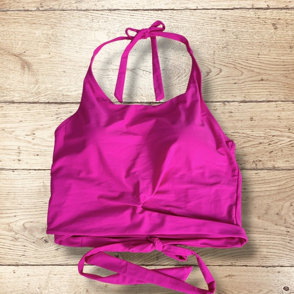 CORAL REEF SWIM Halter Bikini Swim Top with Wrap Tie Womens Size 12/14 Neon Pink - Picture 2 of 13